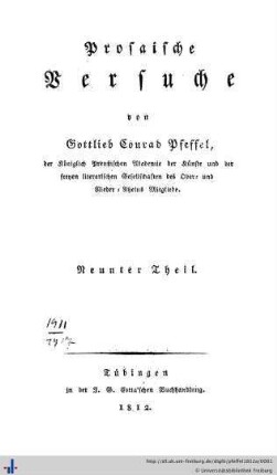 Neunter Theil: Prosaische Versuche
