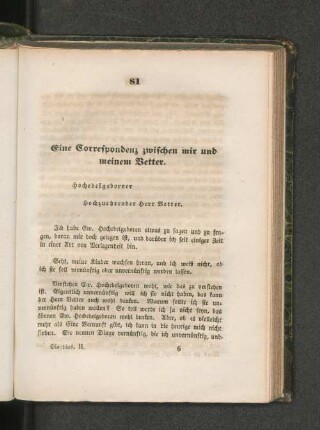 Eine Correspondenz zwischen mir und meinem Vetter.