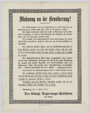 "Mahnung an die Bevölkerung!"