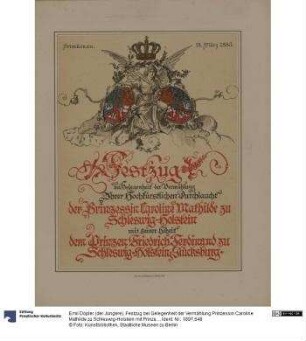 Festzug bei Gelegenheit der Vermählung Prinzessin Caroline Mathilde zu Schleswig-Holstein mit Prinzen Friedrich Ferdinand zu Schleswig-Holstein-Glücksbuurg