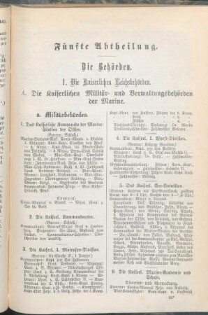 A. Die Kaiserlichen Militär- und Verwaltungsbehörden der Marine.