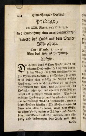 194-203, Text; Auftritt; Eingang; Gebet