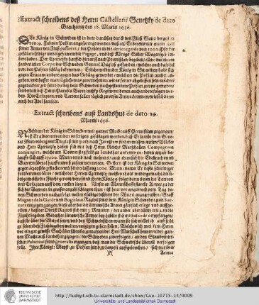Extract Schreibens auß Landshut de dato 14. Martii 1656.