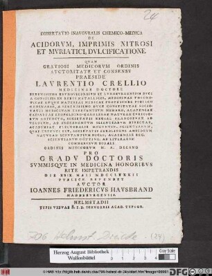 Dissertatio Inavgvralis Chemico-Medica De Acidorvm, Imprimis Nitrosi Et Mvriatici, Dvlcificatione