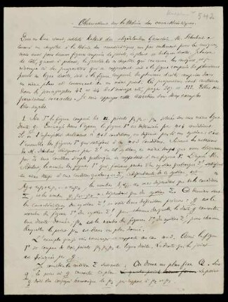 Nr. 13: Observations sur la théorie des caractéristiques, Ohne Ort