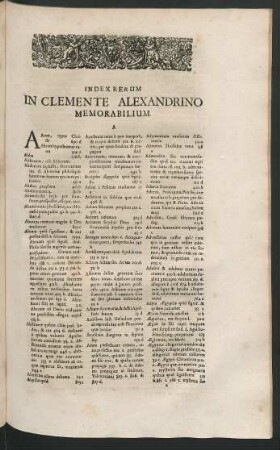 Index Rerum In Clemente Alexandrino Memorabilium.