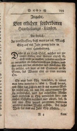 Zugabe, Von etlichen sonderbaren Haushaltungs-Künsten.