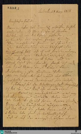 Brief von Joseph von Auffenberg an den Hofrat Carl Gottlieb Theodor Winkler (Pseudonym: Theodor Hell) in Dresden vom 28.03.1828 - K 3208, 2