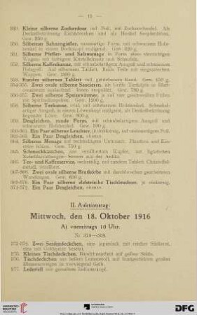 II. Auktionstag: Mittwoch, den 18. Oktober 1916 (Nr. 373-722)