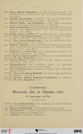 II. Auktionstag: Mittwoch, den 18. Oktober 1916 (Nr. 373-722)