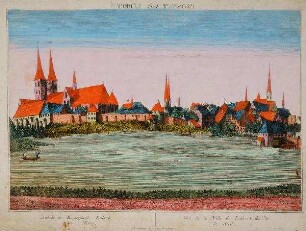Ansicht der Hansestadt Lübeck gegen Mittag. Vue de la Ville de Lübeck du Coté de Sud.