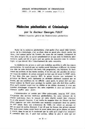 9-16, Médecine pénitentiaire et Criminologie