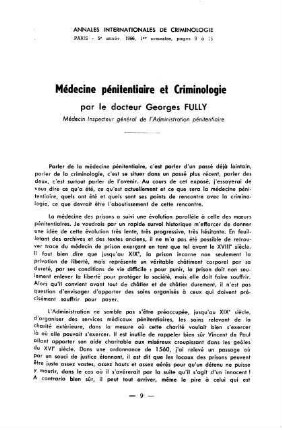 9-16, Médecine pénitentiaire et Criminologie