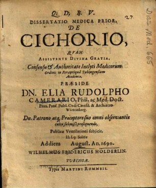 Dissertatio Medica ... De Cichorio, 1