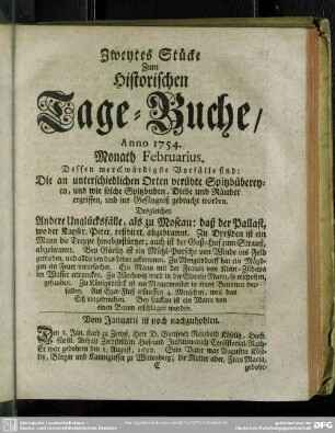 Zweytes Stücke. Monath Februarius