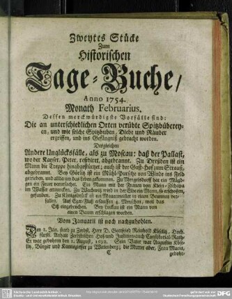 Zweytes Stücke. Monath Februarius