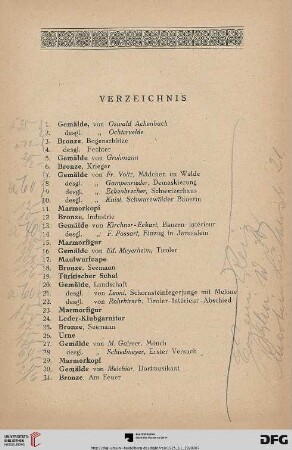 Verzeichnis (Nr. 1-625)