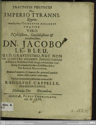 De imperio tyranni : tractatus politicus