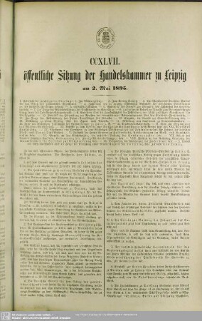 CCXLVII. öffentliche Sitzung der Handelskammer zu Leipzig am 2. Mai 1895