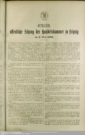CCXLVII. öffentliche Sitzung der Handelskammer zu Leipzig am 2. Mai 1895