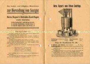 Preisliste über Getreidezentrifugen