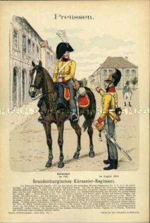 Uniformdarstellung, Gemeine des Brandenburgischen Kürassier-Regiments, Königreich Preußen, 1809.