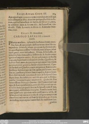 Epist. II. Bruxellam. Carolo Lafalio, à Secretis Statûs.