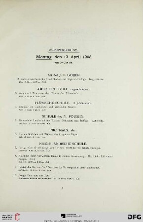 Versteigerung: Montag, den 13. April 1908 von 10 Uhr ab (Nr. 1-173)