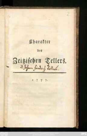 Charakter des Zeitzischen Tellers
