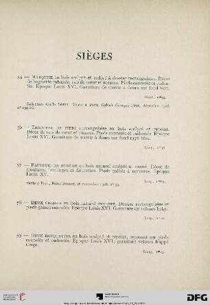 Sièges (Nr. 55-69) mit Planche XI-XII
