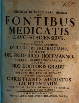 Diss. inaug. ... de fontibus medicatis Lauchstadiensibus