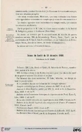 Séance du Comité du 21 décembre 1868