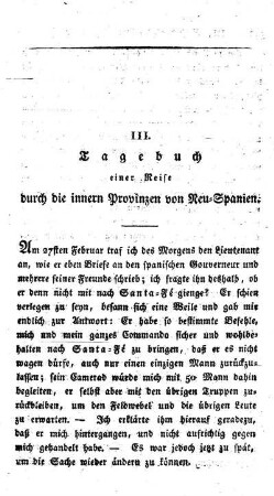 III. Tagebuch einer Reise durch die innern Provinzen von Neu-Spanien