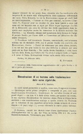 Dimonstrazione di un teorema sulla trasformazione delle curve algebriche.