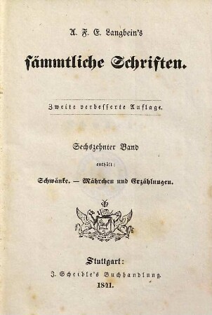 A. F. E. Langbein's sämmtliche Schriften, 16. Schwänke [u.a.]