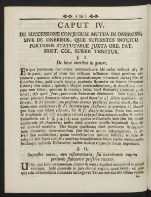 Caput IV. De Successione Conjugum Mutua In Onerosis; Sive De Oneribus, Quae Superstes Intuitu Portionis ...