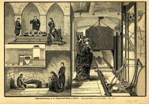 Grafik "Leichenverbrennung in der Hygieneausstellung zu Berlin"