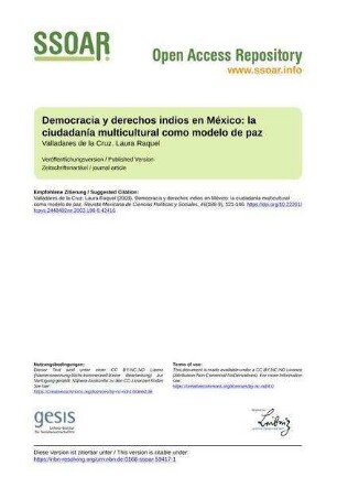 Democracia y derechos indios en México: la ciudadanía multicultural como modelo de paz