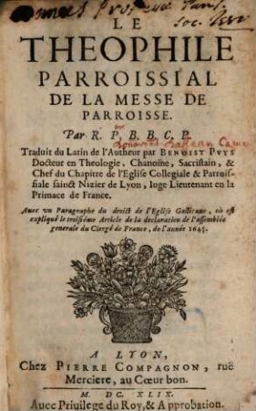 Le Theophile parroissial de la messe de Parroisse