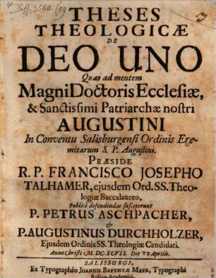 Theses Theologicae De Deo Uno