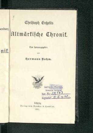 Christoph Entzelts Altmärkische Chronik