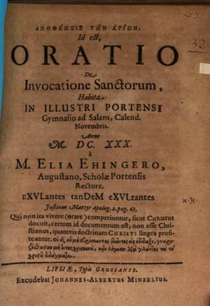 Apotheōsis tōn hagiōn, id est, oratio de invocatione sanctorum