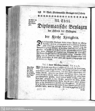 III. Theil. Diplomatische Beylagen der Historie des Städtgens und der Kirche Königstein