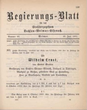 65. Höchste Verordnung, betreffend das Gesetz vom 8. Oktober 1900 über die Fürsorge für Idioten