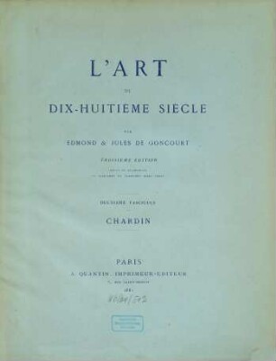 L' art du dix-huitième siècle, 1. volume, 2. fascicule. Chardin