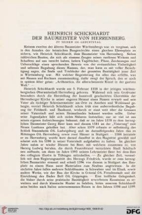 Heinrich Schickhardt der Baumeister von Herrenberg: zu seinem 350. Geburtstag