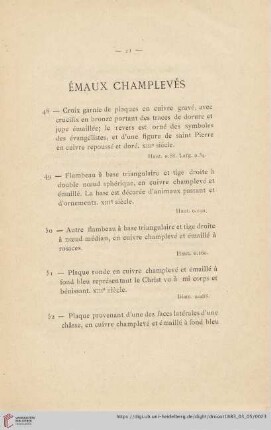 Émaux Champlevés (Nr. 48 - 59)