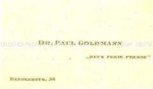 Visitenkarte des Journalisten Goldmann aus der Sammlung des Reichskanzlers Marx / Kategorie "Presse" - Sachkonvolut
