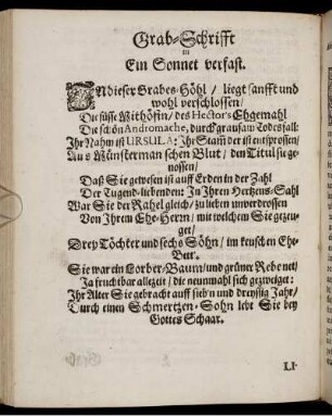 Grab-Schrifft in Ein Sonnet verfast