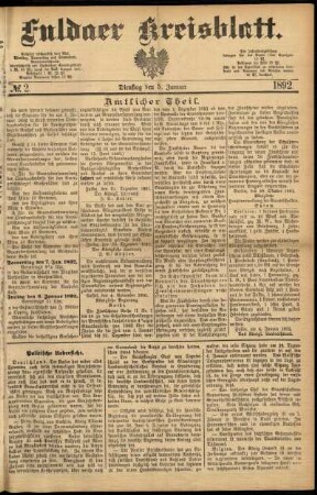 Ausgabe vom Dienstag, den 05. Januar 1892.